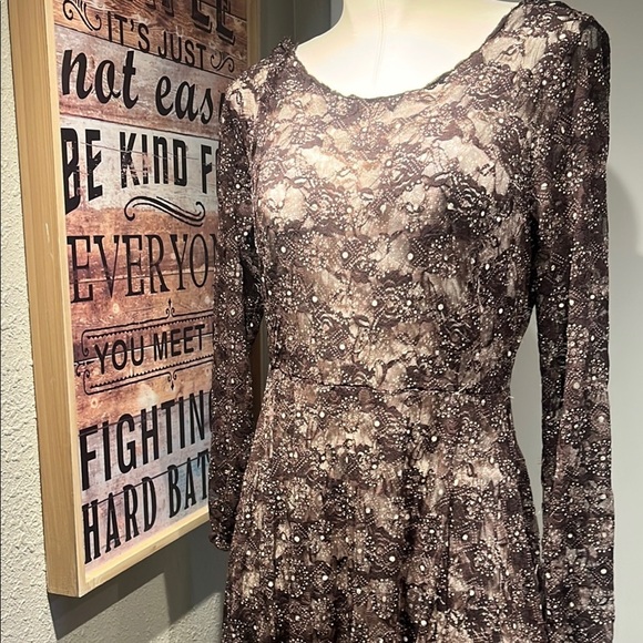 Adore Brown Tan Asymmetrical Gown with Bishop Sleeves - Picture 12 of 16